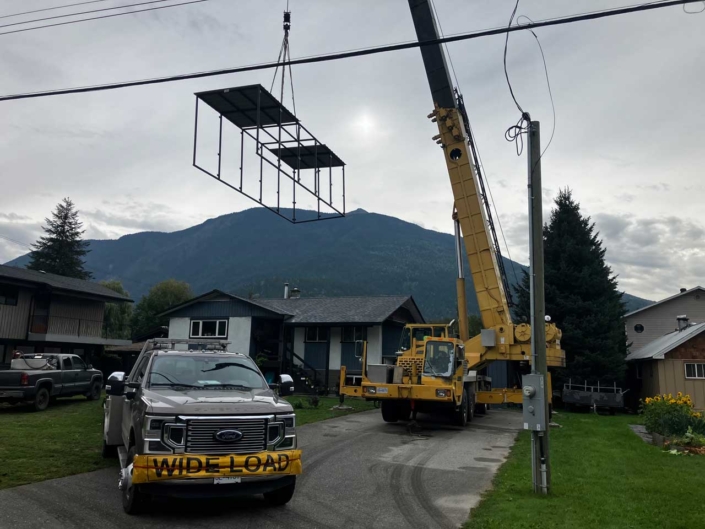 30ft RV Storage structure crane installation to back yard of residential home